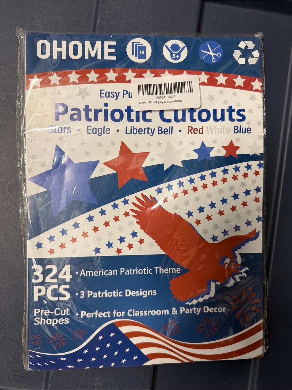 Patriotic Cutouts - Red, White & Blue Party Decorations 324 pieces 3 designs new